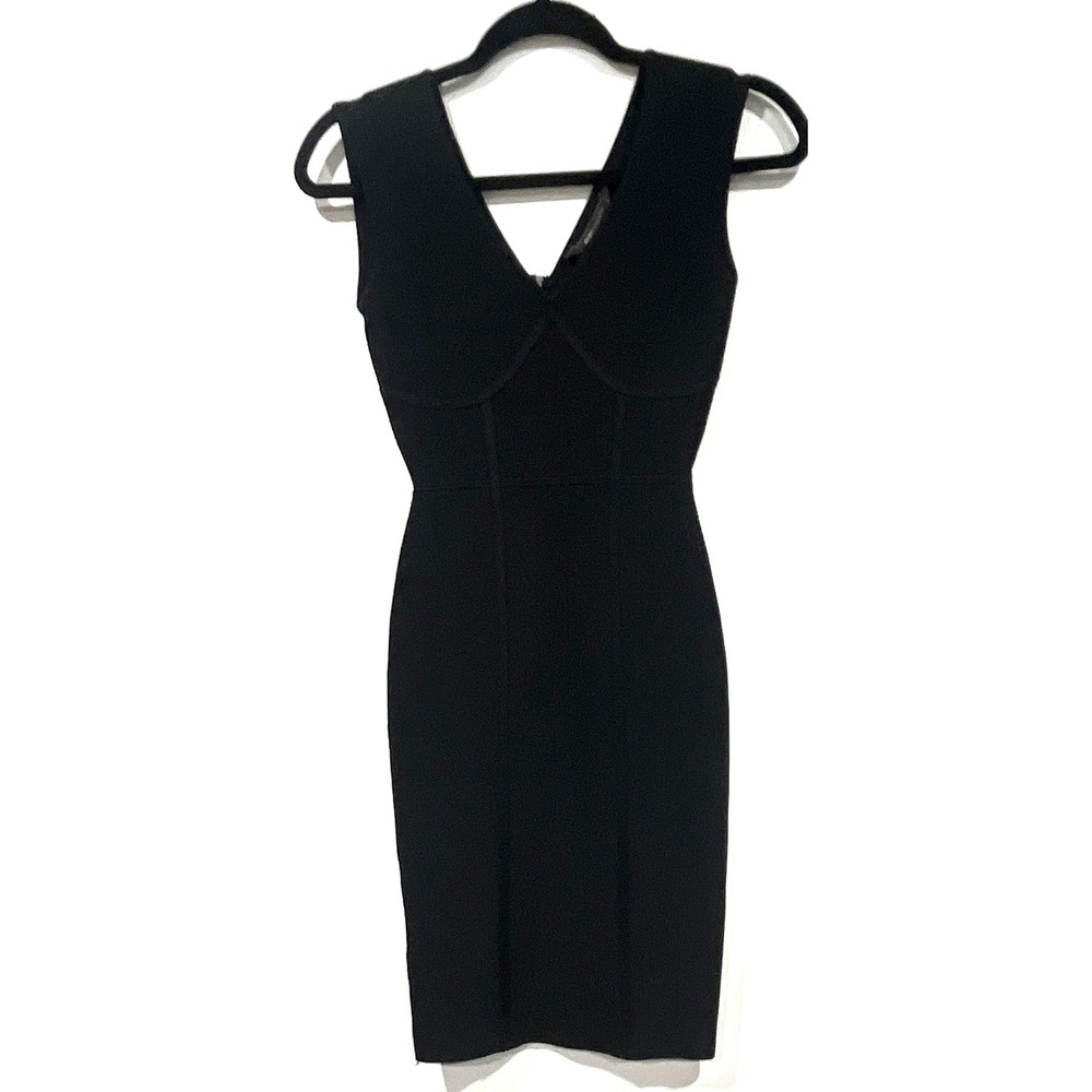 BCBGMAXAZRIA Black Bandage Bodycon Dress V-Neck Sleeveless Midi XS